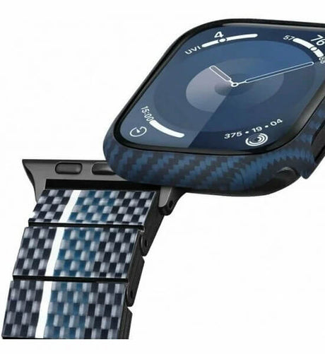 Карбонов Калъф за Apple Watch 45mm, Pitaka Air Blue/Black Case, Син (4)