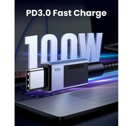 Къс USB-C към USB-C Кабел за Външна Батерия, Ugreen 5A 100W 0.5m, Сив (4)