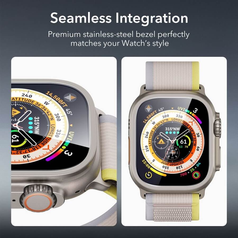 Протектор за Apple Watch Ultra 49mm, ESR Armorite Glass, Сив (9)