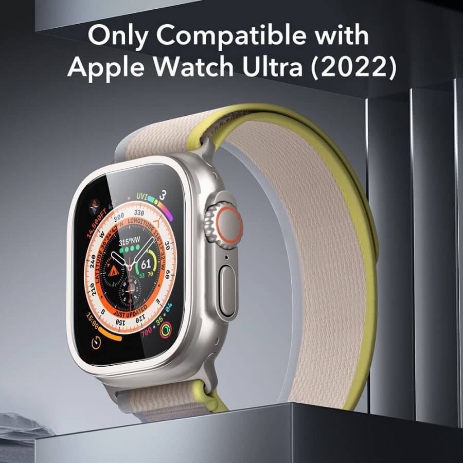 Протектор за Apple Watch Ultra 49mm, ESR Armorite Glass, Сив (4)