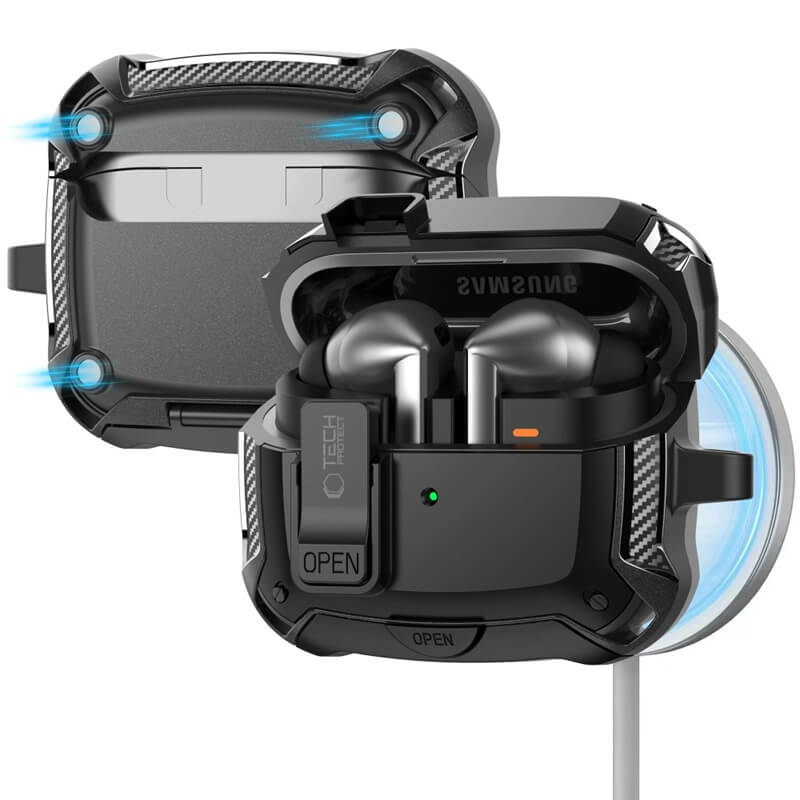 Magsafe Калъф за Samsung Buds 3 Pro/ 3 FE/ 3, Tech-Protect Carbonox Case, Черен (3)