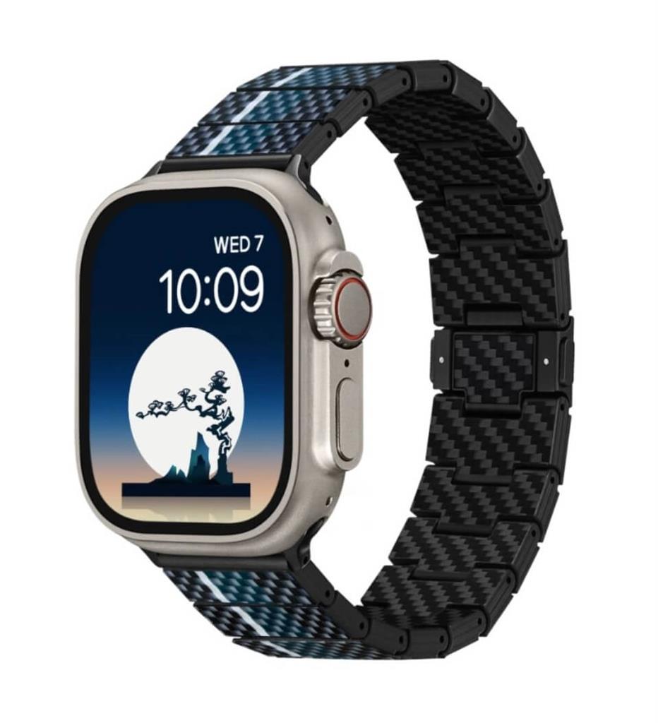 Кевларена Каишка за Apple Watch, Pitaka Carbon Fiber Watch Band Moon, Син