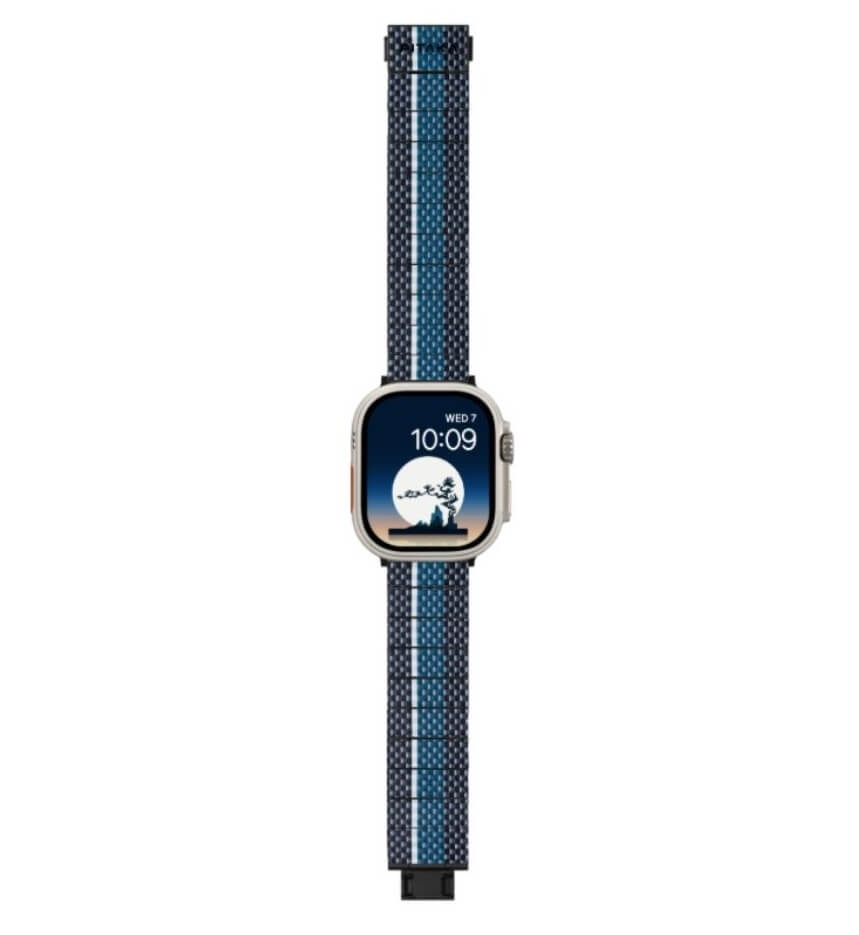 Кевларена Каишка за Apple Watch, Pitaka Carbon Fiber Watch Band Moon, Син (4)