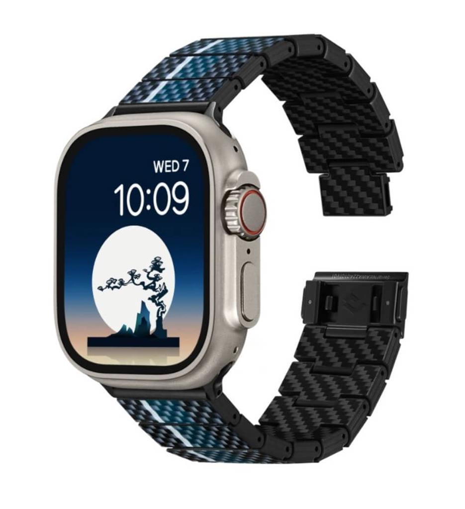 Кевларена Каишка за Apple Watch, Pitaka Carbon Fiber Watch Band Moon, Син (2)