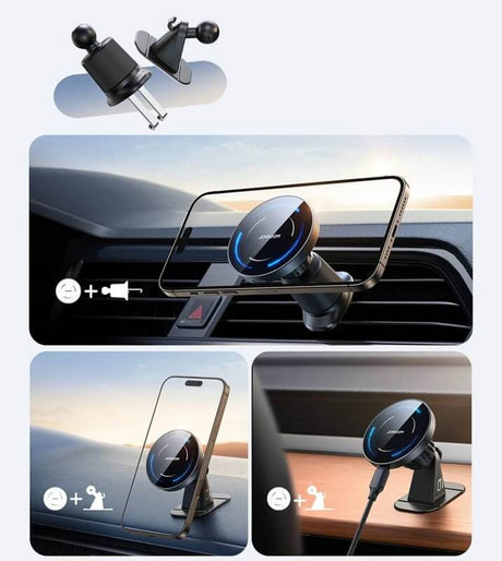Безжично Зарядно за Кола, Joyroom MagSafe Car Charger Vent/Dash 15w, Черен (3)
