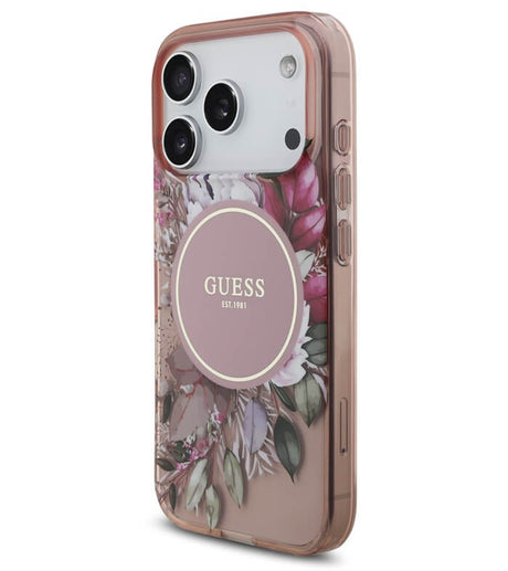 Дамски Калъф за iPhone 17 Pro Max, Guess IML Flowers Magsafe Strap Case, Розов (2)