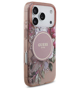 Дамски Калъф за iPhone 17 Pro Max, Guess IML Flowers Magsafe Strap Case, Розов (3)