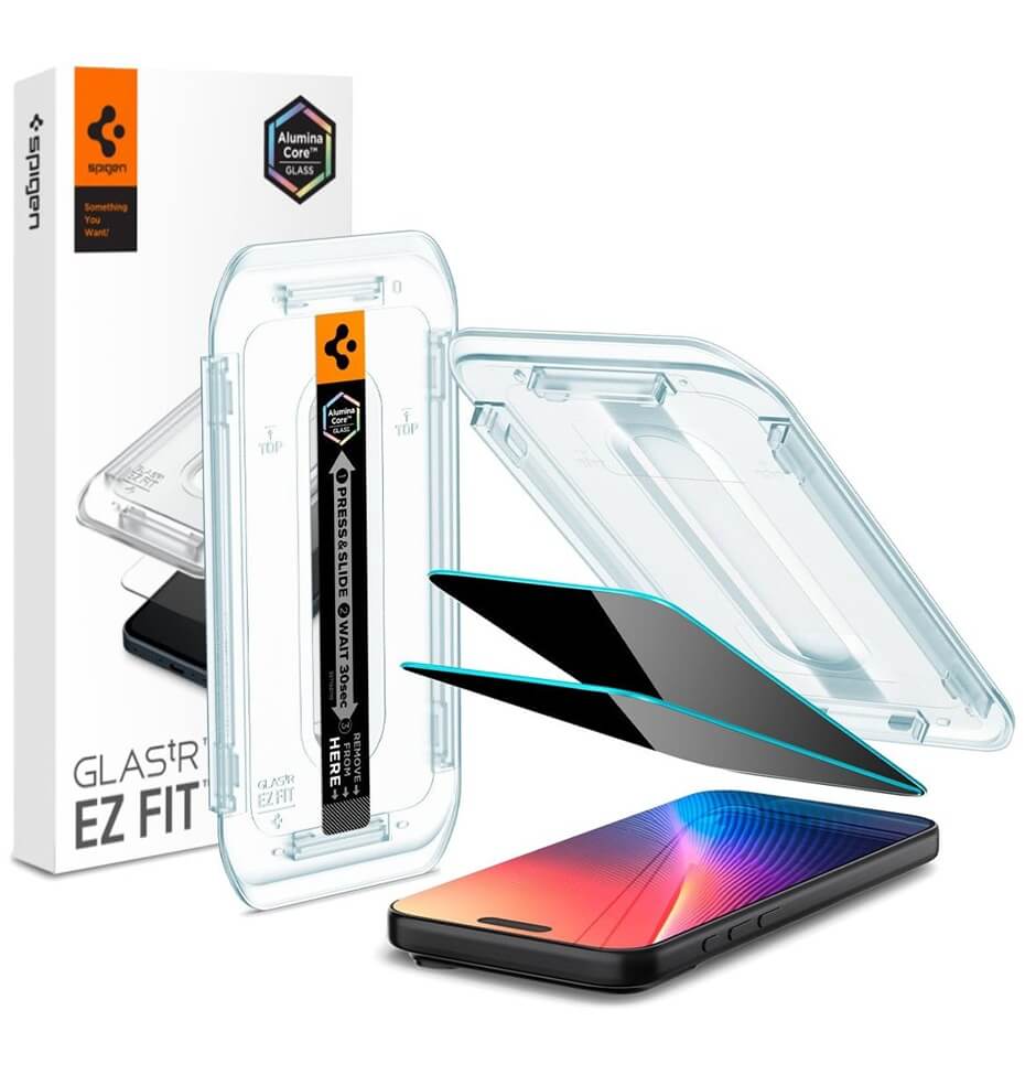 Затъмняващ Протектор за iPhone 17 Pro Max, Spigen Privacy Glass tR EZ Fit 2бр., Черен
