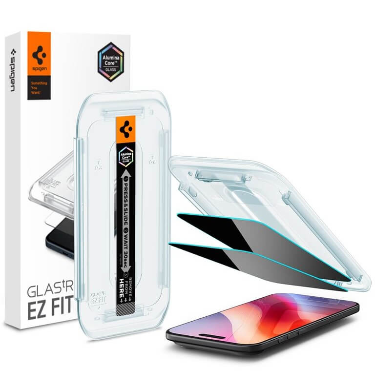 Затъмняващ Протектор за iPhone Air, Spigen Privacy Glass tR EZ Fit 2бр, Черен