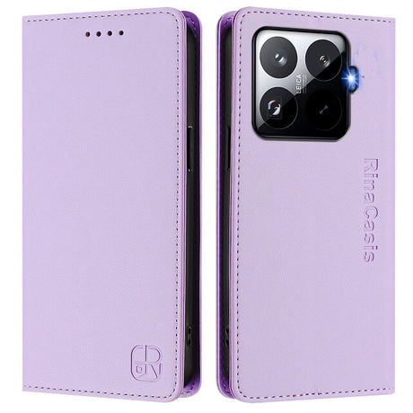 Кожен Калъф с Джобове за Xiaomi 15T Pro, Rfid Wallet Case, Лилав
