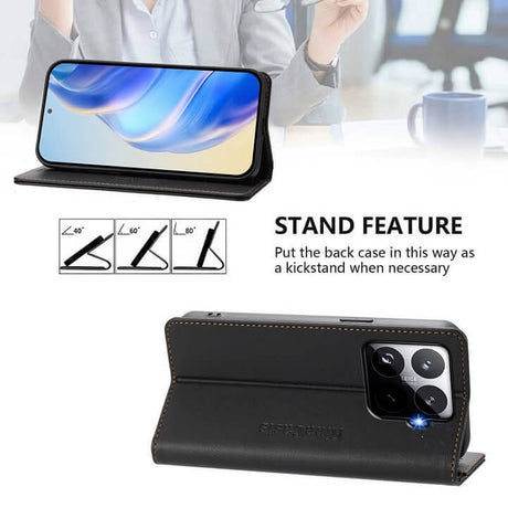 Кожен Калъф с Джобове за Xiaomi 15T Pro, Rfid Wallet Case, Черен (2)