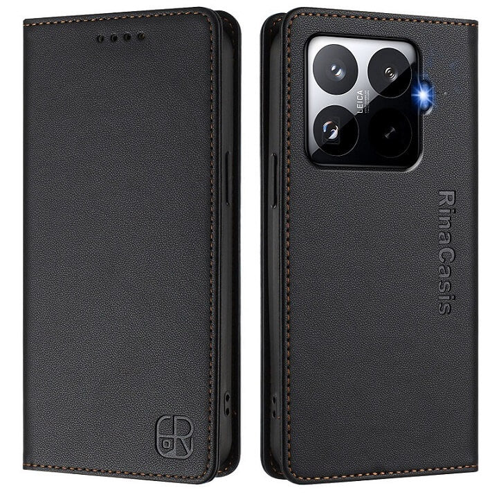 Кожен Калъф с Джобове за Xiaomi 15T Pro, Rfid Wallet Case, Черен