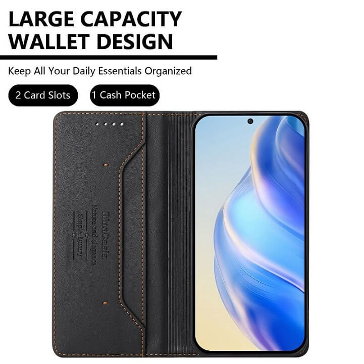 Кожен Калъф с Джобове за Xiaomi 15T Pro, Rfid Wallet Case, Черен (4)