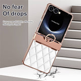 Калъф с Камъни за Samsung Z Flip 7, PU Leather Case, Бял (8)