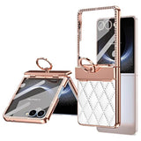 Калъф с Камъни за Samsung Z Flip 7, PU Leather Case, Бял (2)