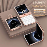 Калъф с Камъни за Samsung Z Flip 7, PU Leather Case, Бял (4)