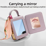 Луксозен Калъф с Огледало за Samsung Z Flip 7, PU Leather Case, Червен (5)