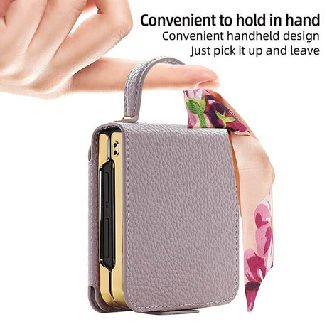 Луксозен Калъф с Огледало за Samsung Z Flip 7, PU Leather Case, Бежов (2)