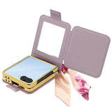 Луксозен Калъф с Огледало за Samsung Z Flip 7, PU Leather Case, Бежов (6)