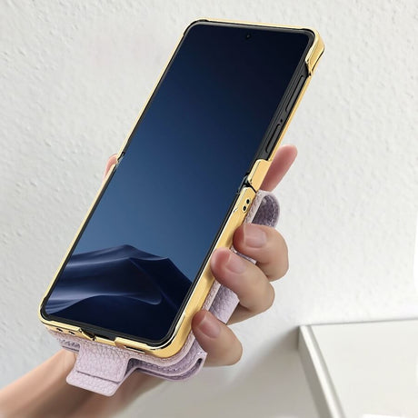 Луксозен Калъф с Огледало за Samsung Z Flip 7, PU Leather Case, Лилав (4)