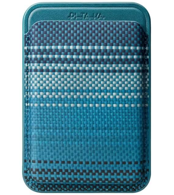 Magsafe Карбонов Калъф за Карти, Pitaka Magnetic Woven Wallet Moonrise, Син