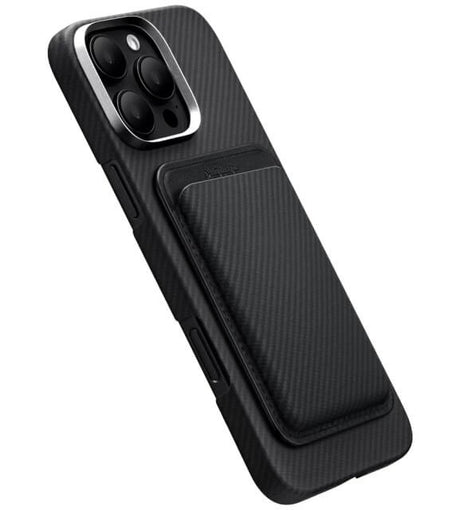 Magsafe Карбонов Калъф за Карти, Pitaka Magnetic Woven Wallet Black/Gray, Черен (3)