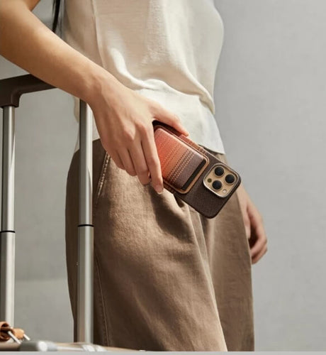 Magsafe Карбонов Калъф за Карти, Pitaka Magnetic Woven Wallet Sunset, Кафяв (8)