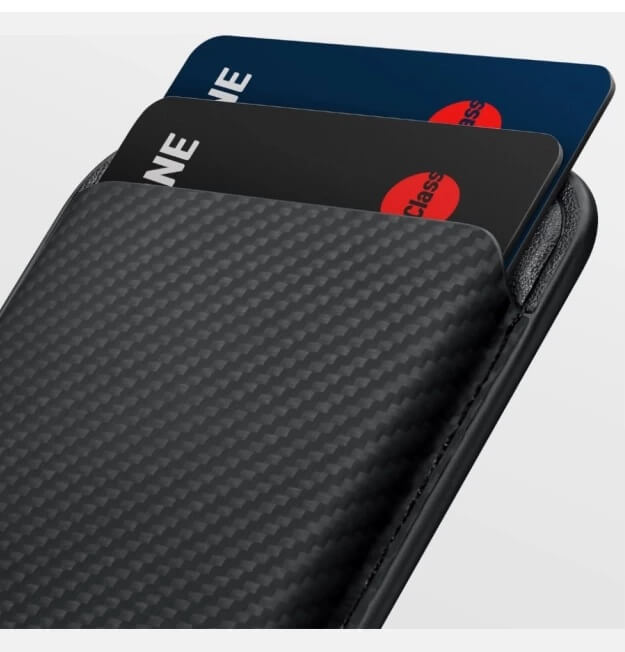Magsafe Карбонов Калъф за Карти, Pitaka Magnetic Woven Wallet Black/Gray, Черен (5)