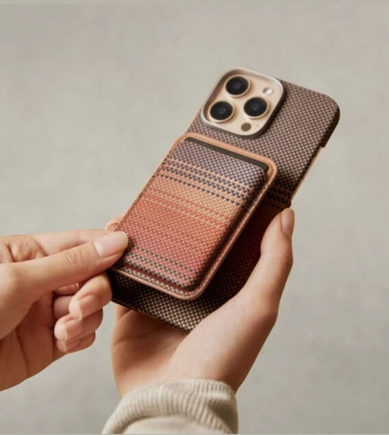 Magsafe Карбонов Калъф за Карти, Pitaka Magnetic Woven Wallet Sunset, Кафяв (7)