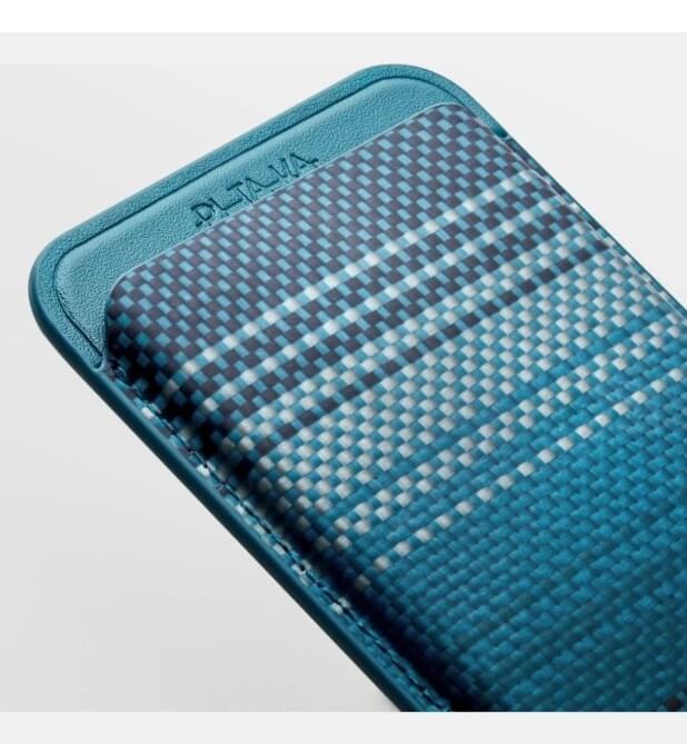 Magsafe Карбонов Калъф за Карти, Pitaka Magnetic Woven Wallet Moonrise, Син (6)