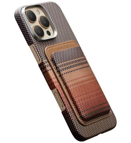 Magsafe Карбонов Калъф за Карти, Pitaka Magnetic Woven Wallet Sunset, Кафяв (4)