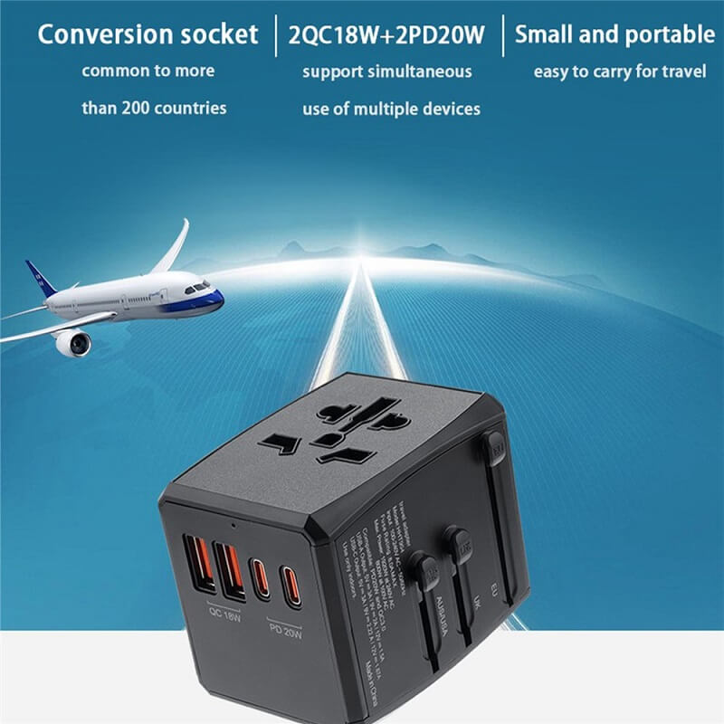 Универсален Адаптер и Зарядно за Цял Свят, Worldwide Travel Adapter 220V, Черен (6)