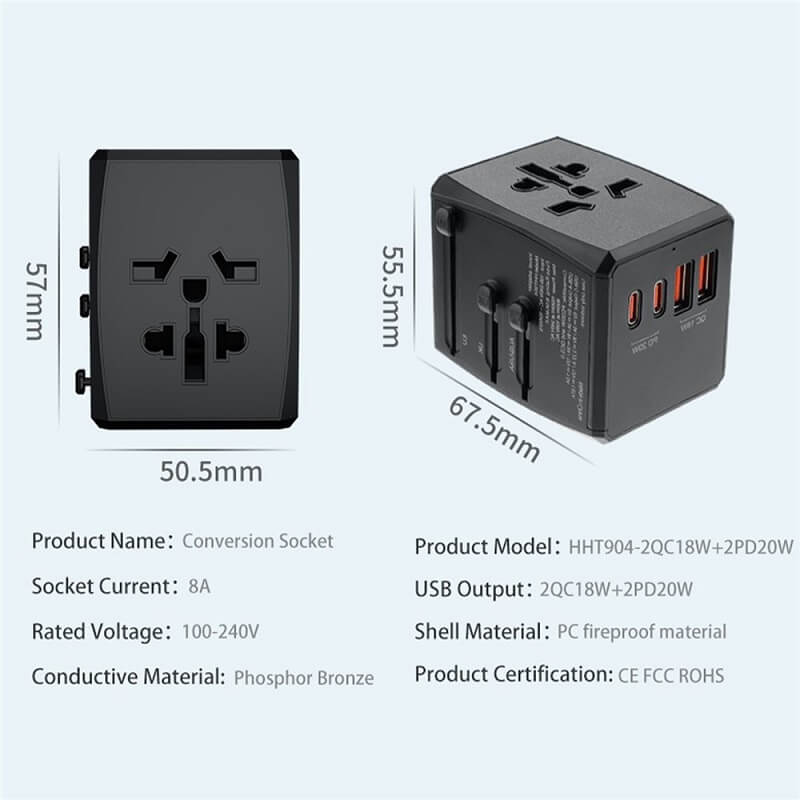 Универсален Адаптер и Зарядно за Цял Свят, Worldwide Travel Adapter 220V, Черен (7)