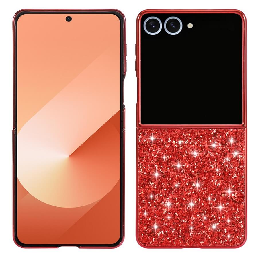 Калъф с Блестяща Декорация за Samsung Z Flip 7, Glitter Case, Червен