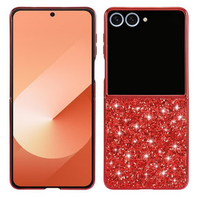 Калъф с Блестяща Декорация за Samsung Z Flip 7, Glitter Case, Червен