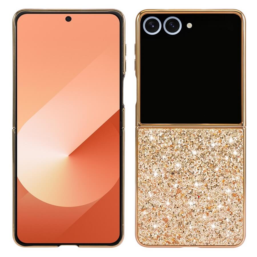 Калъф с Блестяща Декорация за Samsung Z Flip 7, Glitter Case, Златист