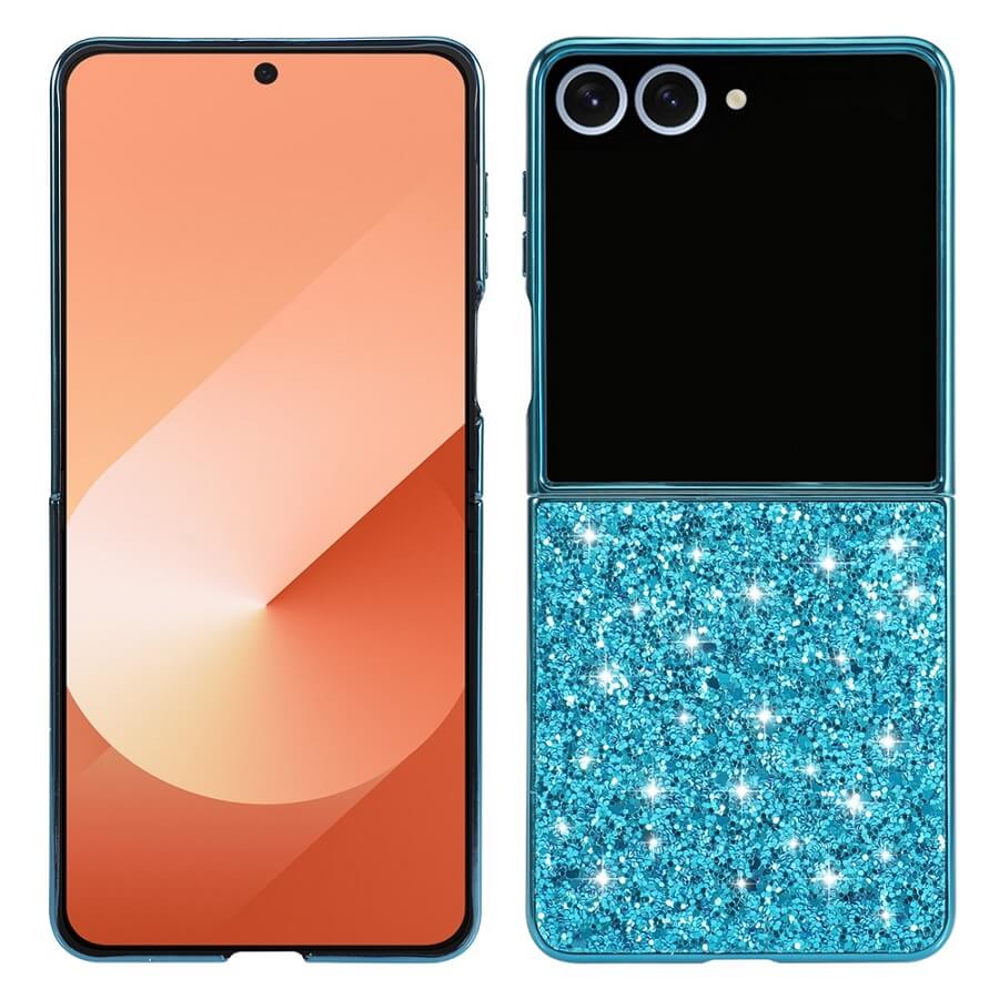 Калъф с Блестяща Декорация за Samsung Z Flip 7, Glitter Case, Син