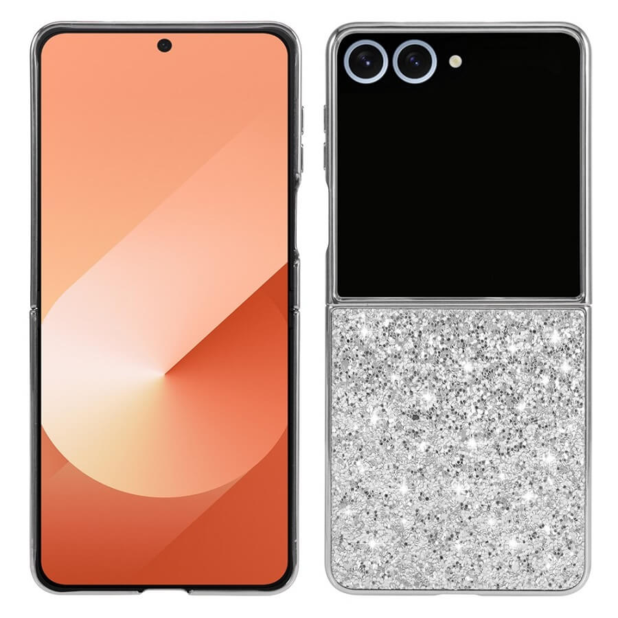 Калъф с Блестяща Декорация за Samsung Z Flip 7, Glitter Case, Сребрист