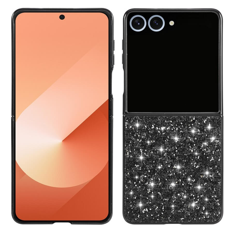 Калъф с Блестяща Декорация за Samsung Z Flip 7, Glitter Case, Черен