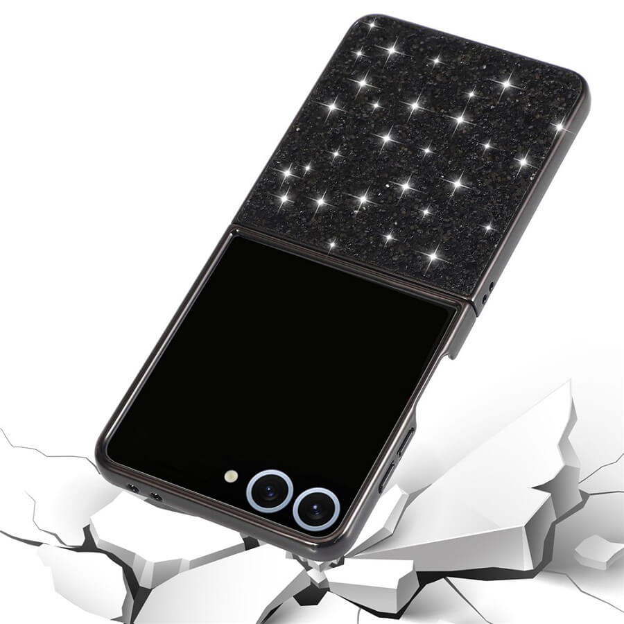 Калъф с Блестяща Декорация за Samsung Z Flip 7, Glitter Case, Черен (3)