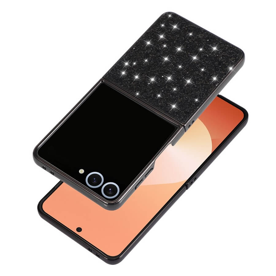 Калъф с Блестяща Декорация за Samsung Z Flip 7, Glitter Case, Черен (2)