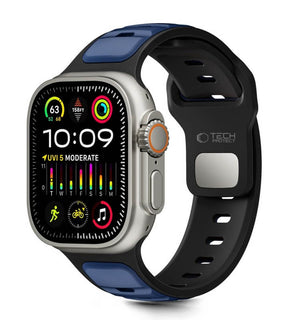 Силиконова Каишка за Apple Watch 44/ 45/ 46/ 49mm, Tech-Protect Iconband Line, Черен/Син