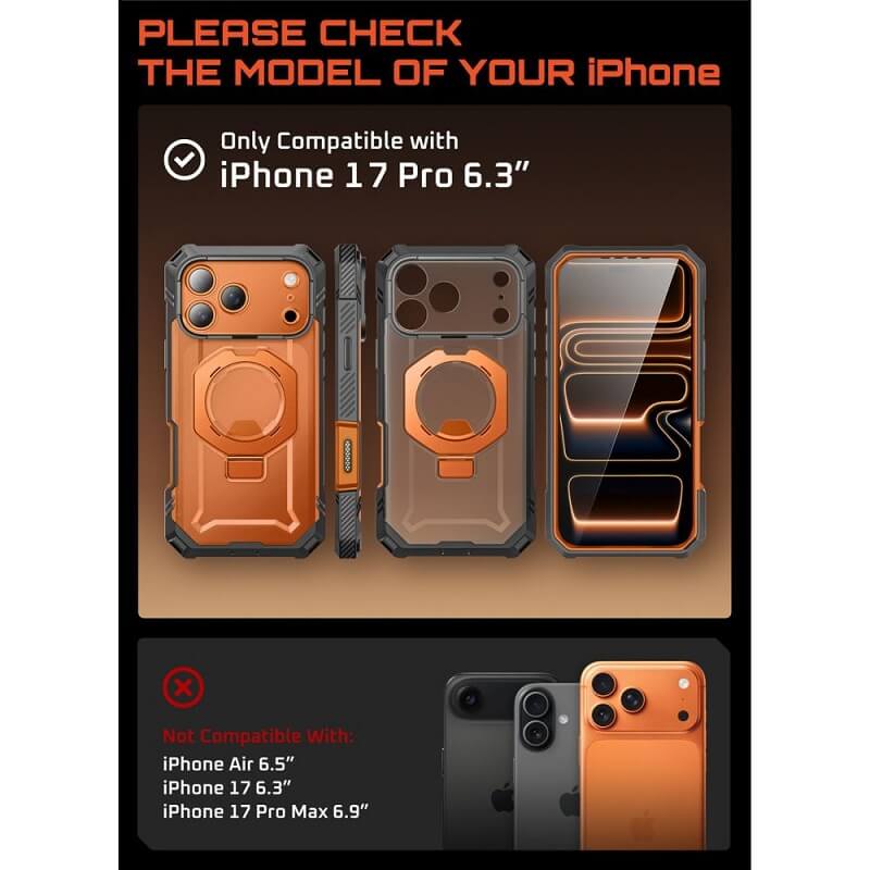 Magsafe Калъф за iPhone 17 Pro, Supcase UB Grip Pro Coral Case, Оранжев (4)