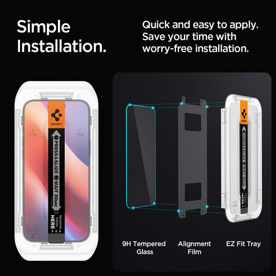 Затъмняващ Протектор за iPhone 17 Pro, Spigen Privacy Glass tR EZ Fit 2бр., Черен (8)