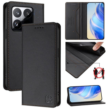 Кожен Калъф с Джобове за Xiaomi 15T, Rfid Wallet Case, Черен (2)
