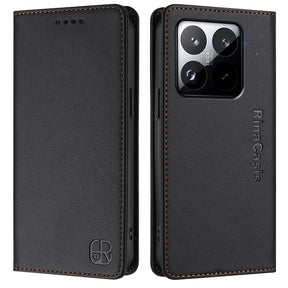 Кожен Калъф с Джобове за Xiaomi 15T, Rfid Wallet Case, Черен