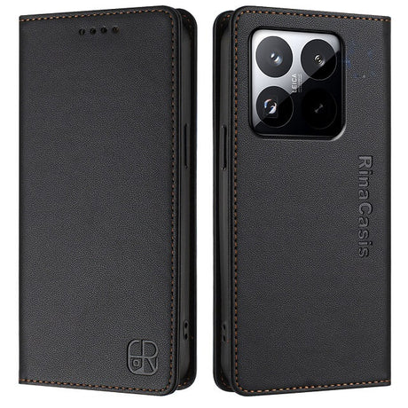Кожен Калъф с Джобове за Xiaomi 15T, Rfid Wallet Case, Черен