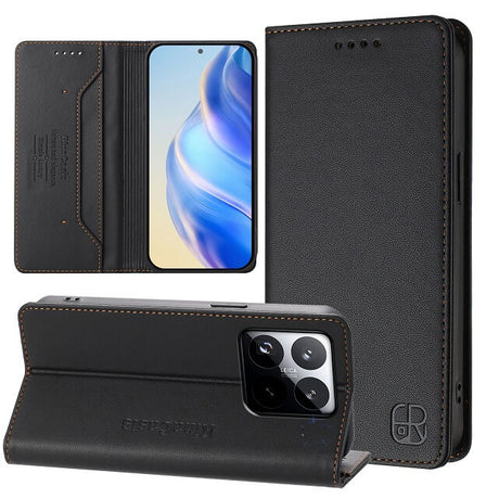 Кожен Калъф с Джобове за Xiaomi 15T, Rfid Wallet Case, Черен (3)