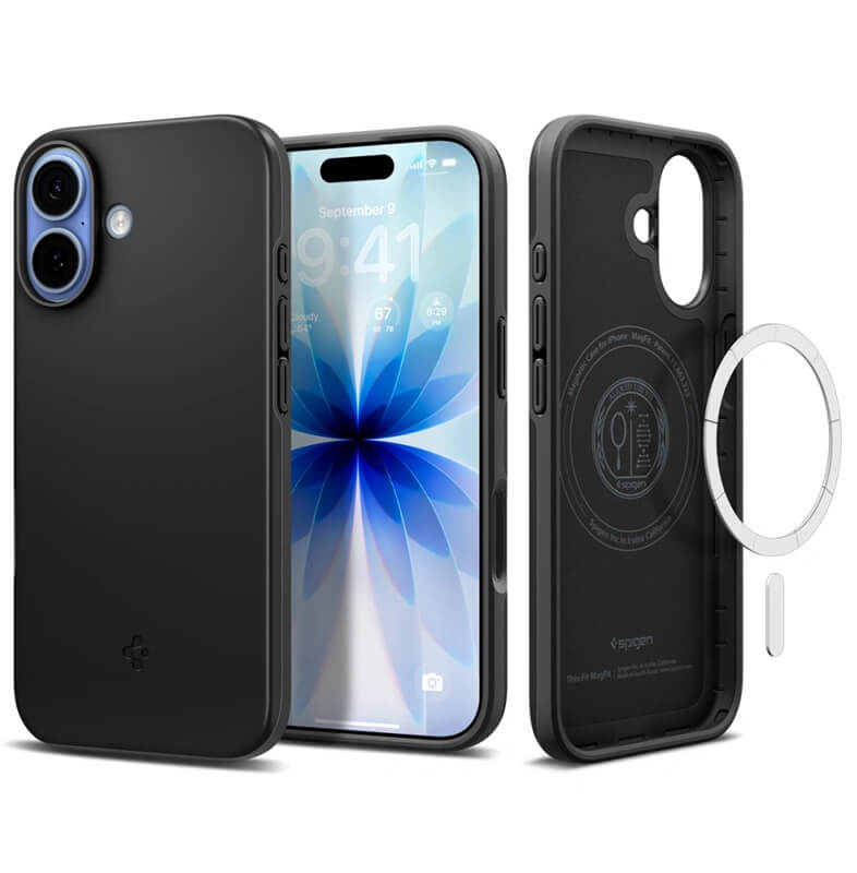 Magsafe Калъф за iPhone 17, Spigen Thin Fit Case, Черен (4)