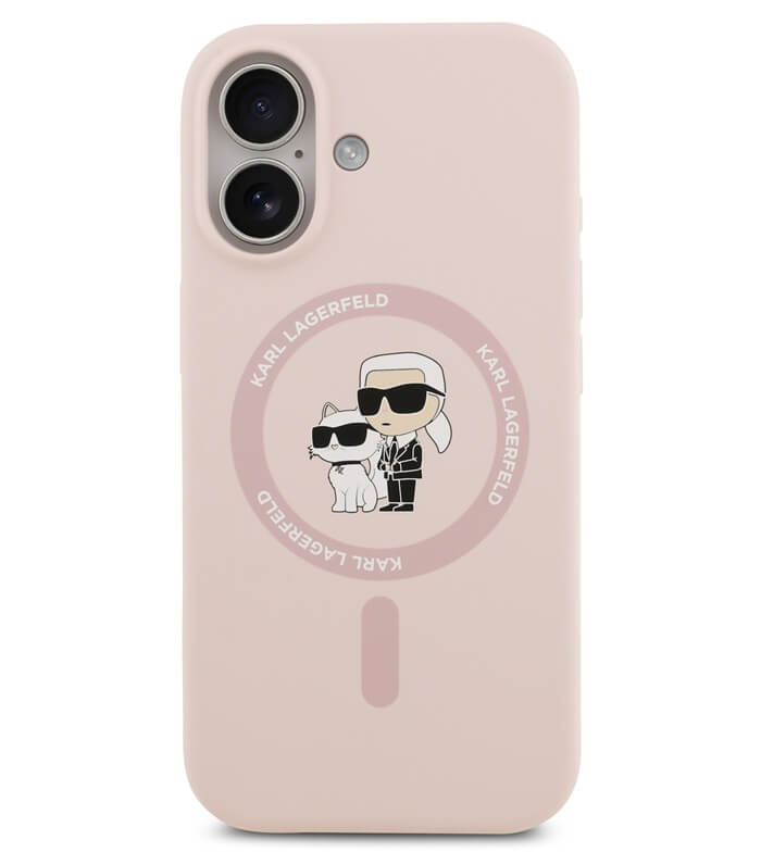 MagSafe Калъф за iPhone 17, Karl Lagerfeld Silicone Karl & Choupette Case, Розов (3)